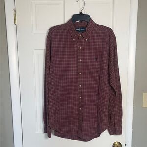 Ralph Lauren Men's Classic Fit Button Down Red Tan Plaid XL